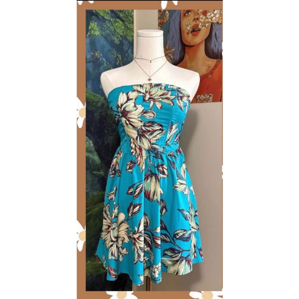 Strapless Floral Blue Dress NEW